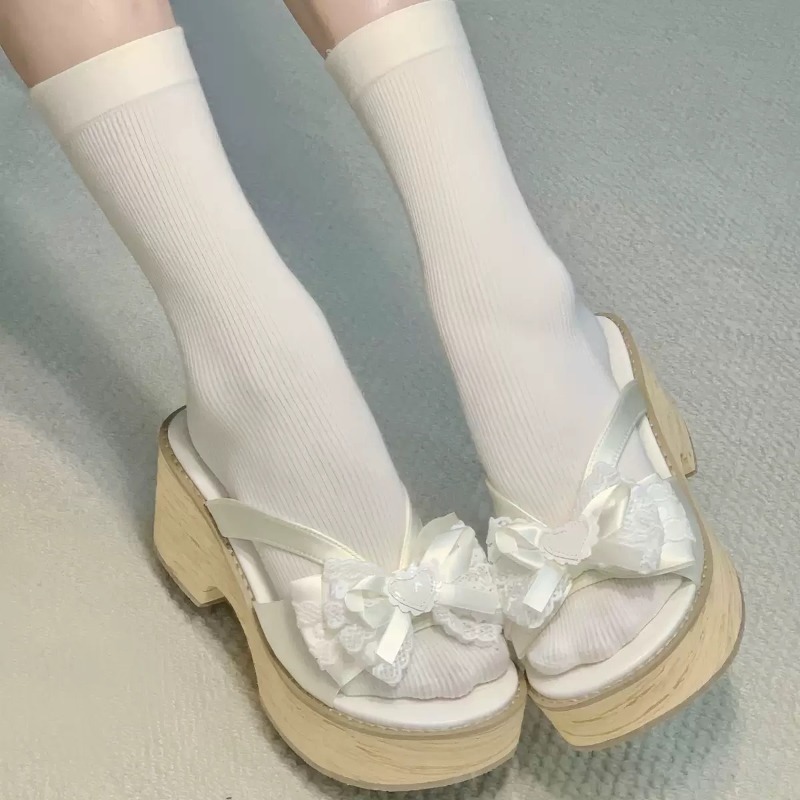 Sweet Bow Wood Grain Thick Bot - Geta Wooden Sandal avis et prix