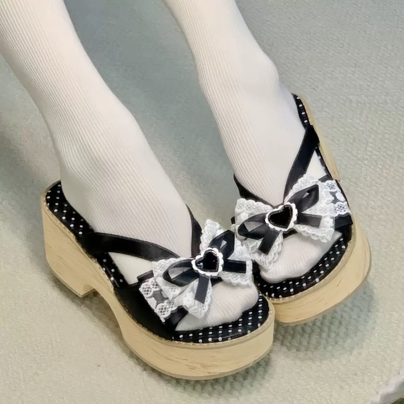 Sweet Bow Wood Grain Thick Bot - Geta Wooden Sandal avis et prix