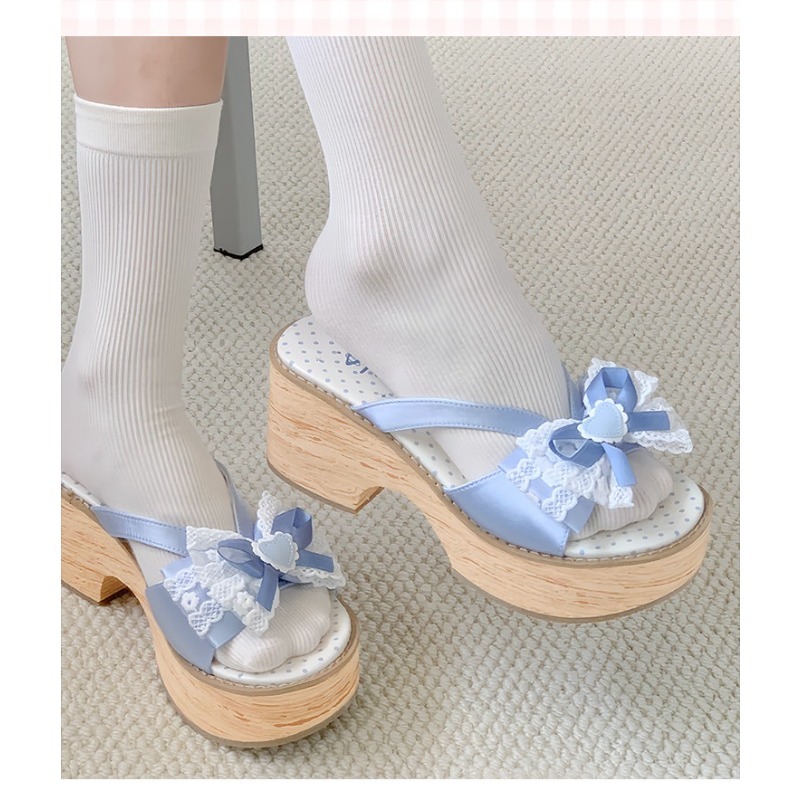Sweet Bow Wood Grain Thick Bot - Geta Wooden Sandal avis et prix